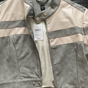 Windsor Cream and Gray Faux Leather Jacket